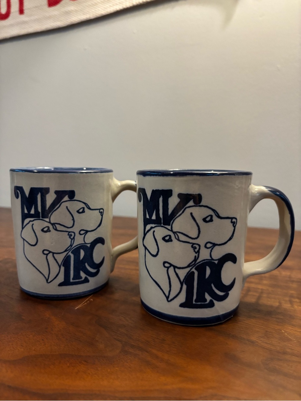Pair Louisville Stoneware Hand-painted Pottery Mugs Labrador Club